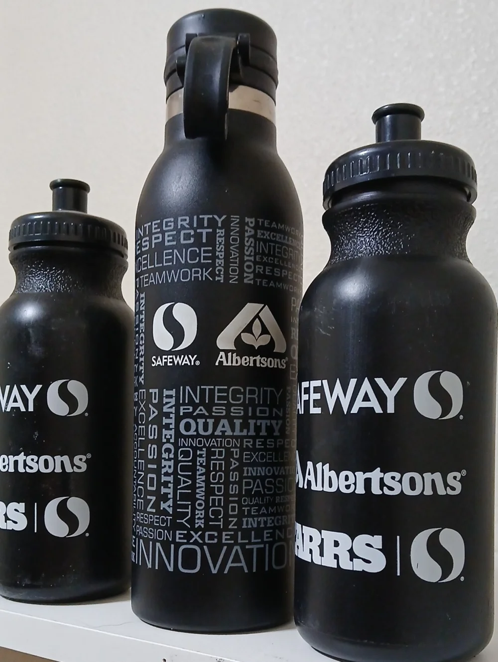Safeway & Albertsons Black Logo Water Bottle Trio